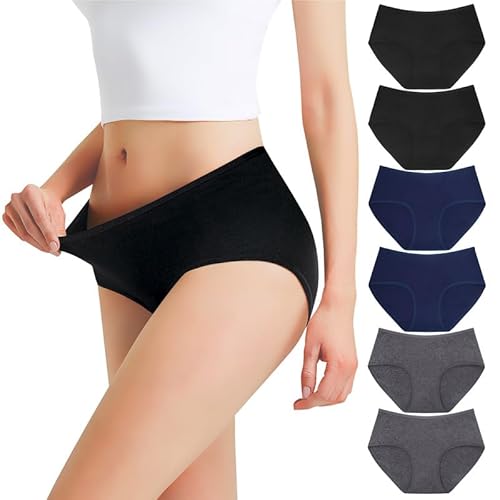 Falechay Unterhosen Damen Streth Unterwäsche Slips Baumwolle Pantys Hipster Mittel Taille Höschen Frauen 6er Pack Dunkeblau Dunkegrau Dunke Blau Dunke Grau XXL von Falechay