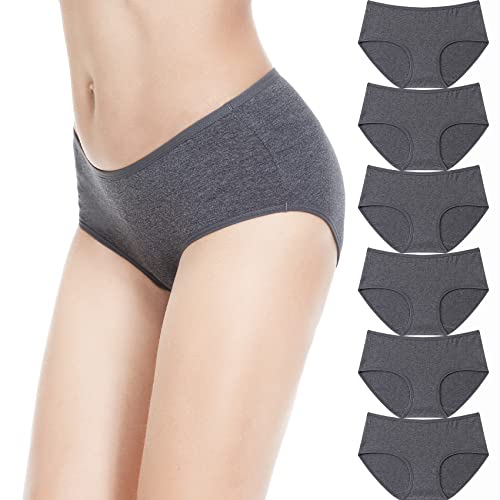 Falechay Unterhosen Damen Streth Unterwäsche Slips Baumwolle Pantys Hipster Mittel Taille Höschen Frauen 6er Pack Dunkegrau S von Falechay