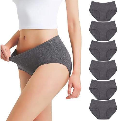 Falechay Unterhosen Damen Streth Unterwäsche Slips Baumwolle Pantys Hipster Mittel Taille Höschen Frauen 6er Pack Dunkegrau S von Falechay