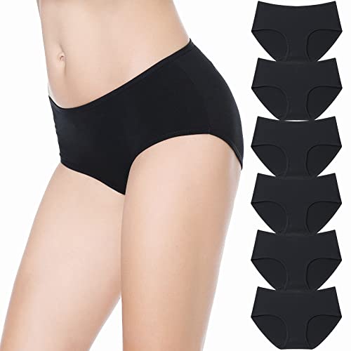 Falechay Unterhosen Damen Streth Unterwäsche Slips Baumwolle Pantys Hipster Mittel Taille Höschen Frauen 6er Pack Schwarz S von Falechay