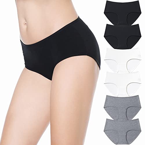 Falechay Unterhosen Damen Streth Unterwäsche Slips Baumwolle Pantys Hipster Mittel Taille Höschen Frauen 6er Pack Schwarz Weiß Grau S von Falechay