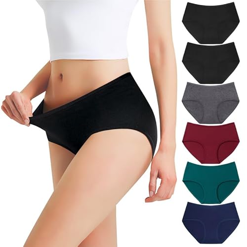 Falechay Unterhosen Damen Unterwäsche 6er Pack Baumwolle Slips Mittel Taille Panties,Mehrfarbig-2,XL von Falechay