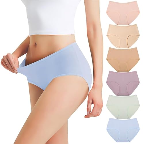 Falechay Unterhosen Damen Unterwäsche 6er Pack Baumwolle Slips Mittel Taille Panties Sportunterhosen für Damen,Mehrfarbig-3,XXL von Falechay