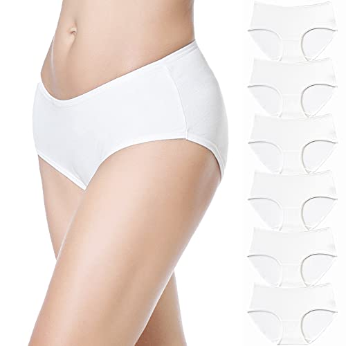 Falechay Unterhosen Damen Unterwäsche Slips Baumwolle Pantys Hipster Mittel Taille Höschen Frauen Perioden 6er Pack Weiß L von Falechay