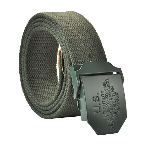 FALETO Herren Gürtel Stoffgürtel Leinwand Canvas Militär Gürtel Jeansgürtel Belts mit Original Geschenkbox, 110-140cm(Armee Grün, 125cm) von FALETO