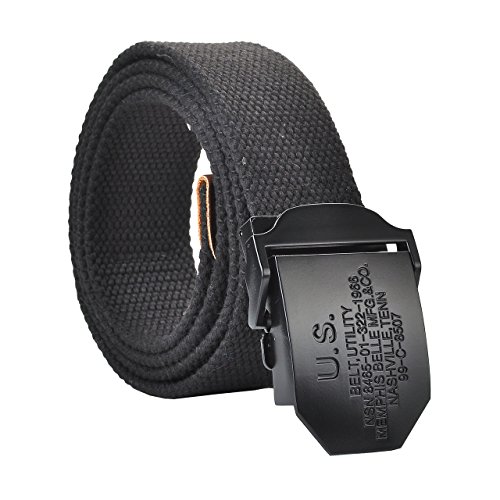 FALETO Herren Gürtel Stoffgürtel Leinwand Canvas Militär Gürtel Jeansgürtel Belts mit Original Geschenkbox, 110-140cm(Schwarz, 110cm) von FALETO