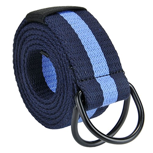 Faleto Herren Damen Gürtel Gestreift Stoffgürtel mit Doppel D-ringe Schnalle Leinwand Canvas Jeansgürtel Belts 130cm+Original Geschenkbox Fit Taillen 108-115cm von Faletony