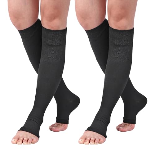 Faletony 2 Paar Kompressionsstrümpfe Damen & Herren 20-30 mmHg medizinische Kniestrümpfe Compression Socks Lange Kompressionssocken Reisestrümpfe Stützstrümpfe für Krampfadern Ödeme Flug Sport Reisen von Faletony
