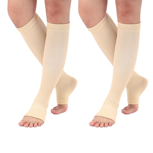 Faletony 2 Paar Kompressionsstrümpfe Damen & Herren 20-30 mmHg medizinische Kniestrümpfe Compression Socks Lange Kompressionssocken Reisestrümpfe Stützstrümpfe für Krampfadern Ödeme Flug Sport Reisen von Faletony