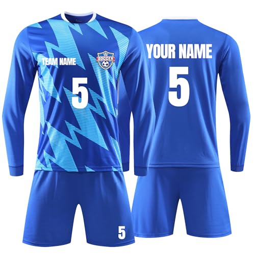 Faletony Benutzerdefiniert Trikot Langärmeliges Fußball Trikot Kinders Erwachsene Personalisiertes fußball Trikot mit Name Nummer Team Logo Fusstball Shirt & Shorts Set Für Junge Herren von Faletony