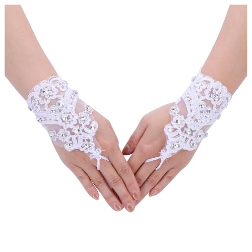 Faletony Damen Brauthandschuhe Spitzenhandschuhe Fingerlos Spitze Handschuhe Elegant Vintage Abendhandschuhe Spitze Handschuhe Mädchen Braut Hochzeit Abend Party Kostüm Zubehör von Faletony