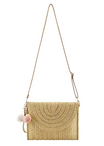 Faletony Damen Clutch Stroh Umhängetasche Sommer Strandtasche Abendtasche Crossbody Tasche Handgewebte Basttasche Korbtasche Boho-Stil für Arbeit Reise Party Hochzeit Outdoor (Hellbraun) von Faletony