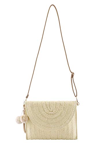 Faletony Damen Clutch Stroh Umhängetasche Sommer Strandtasche Abendtasche Crossbody Tasche Handgewebte Basttasche Korbtasche Boho-Stil für Arbeit Reise Party Hochzeit Outdoor (Hellgelb) von Faletony