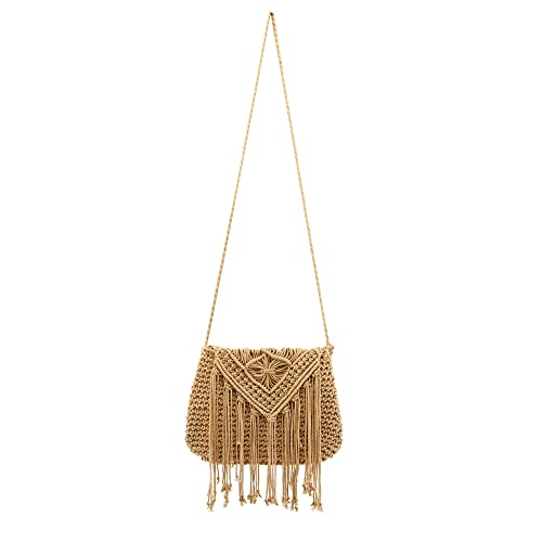 Faletony Damen Stroh Umhängetasche Sommer Strandtasche Clutch Strohtasche Schultertasche Tasche Handgewebte Basttasche mit Quaster Korbtasche Boho-Stil für Arbeit Reise Party von Faletony