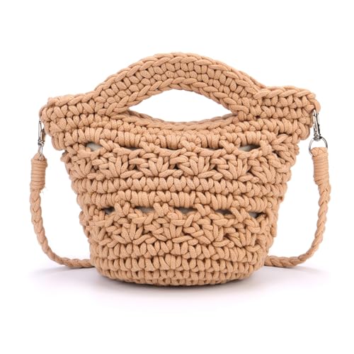 Faletony Damen Kleine Strohtasche Gewebte Tasche Sommer Strandtasche Baumwolle Geflochtene Tasche mit Henkelhandtasche Crossbody Bag Umhängetasche Schultertasche Handtasche von Faletony