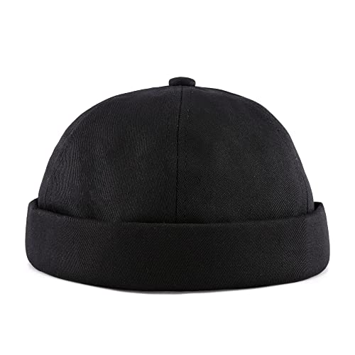 Faletony Docker Cap Herren Docker Mütze Hochwertige Sanfte 100% Baumwolle Seemannsmütze Hafenmütze Herrenmütze Bikercap Hat ganzjährig tragbar (Schwarz) von Faletony