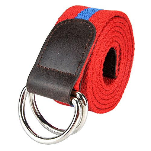 Faletony Herren Damen Gestreift Gürtel Stoffgürtel mit Doppel D-ringe Schnalle Leinwand Canvas Jeansgürtel Belts 120cm (Rot) von Faletony