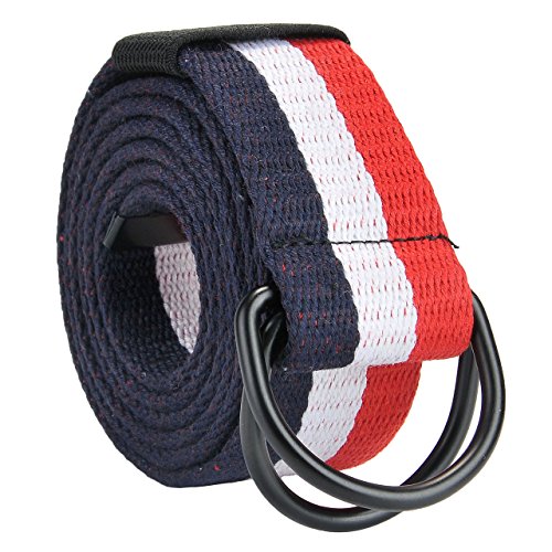 Faletony Herren Damen Gürtel Gestreift Stoffgürtel mit Doppel D-ringe Schnalle Leinwand Canvas Jeansgürtel Belts 130cm + Original Geschenkbox von Faletony