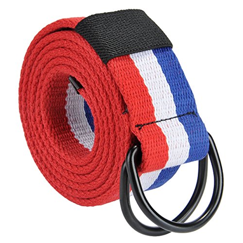 Faletony Herren Damen Gürtel Gestreift Stoffgürtel mit Doppel D-ringe Schnalle Leinwand Canvas Jeansgürtel Belts 130cm + Original Geschenkbox von Faletony