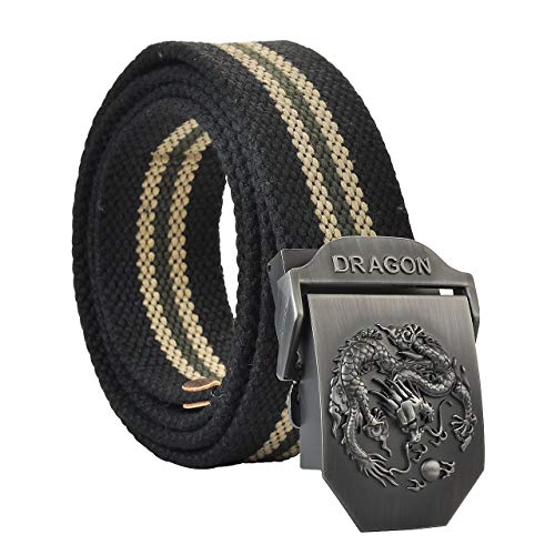 Faletony Herren Militär Gürtel Stoffgürtel mit Drache Schnalle Leinwand Canvas Jeansgürtel Belts 125cm + Original Geschenkbox von Faletony