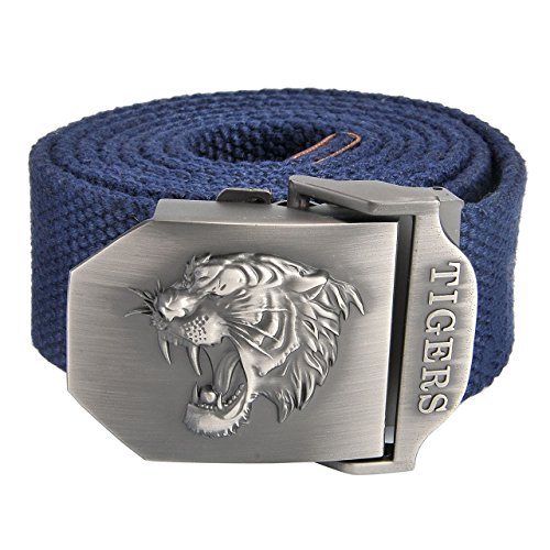 Faletony Herren Militär Gürtel Stoffgürtel mit Tiger kopf Schnalle Leinwand Canvas Jeansgürtel Belts 140cm + Original Geschenkbox von Faletony