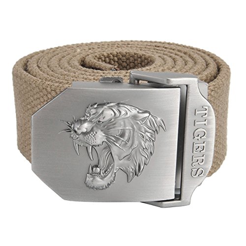 Faletony Herren Militär Gürtel Stoffgürtel mit Tiger kopf Schnalle Leinwand Canvas Jeansgürtel Belts 140cm + Original Geschenkbox von Faletony