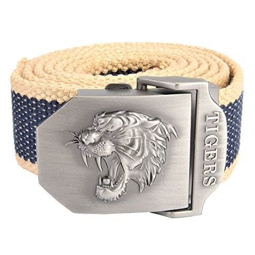 Faletony Herren Militär Gürtel Stoffgürtel mit Tiger kopf Schnalle Leinwand Canvas Jeansgürtel Belts 140cm + Original Geschenkbox von Faletony
