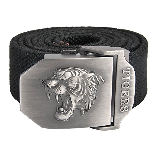 Faletony Herren Militär Gürtel Stoffgürtel mit Tiger kopf Schnalle Leinwand Canvas Jeansgürtel Belts 140cm + Original Geschenkbox von Faletony