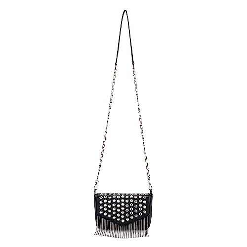 Faletony Kleine Nieten tasche Fransen Umhängetasche Runde Schultertasche Punk Clutch Bag Abendtasche mit Kette Riemen Metall Schultergurt(Stil 2) von Faletony