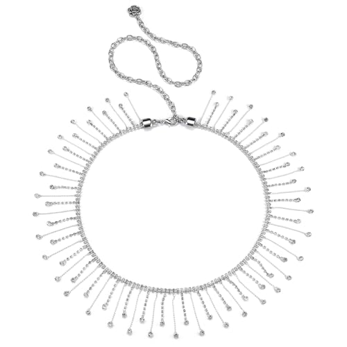 Faletony Mode Glitzer Kettengürtel Strassgürtel mit Strass Quaster Glänzende Taillenkette Taillengürtel Silber Hüftkette Beste Dekoration für Jeans Kleid Mantel von Faletony