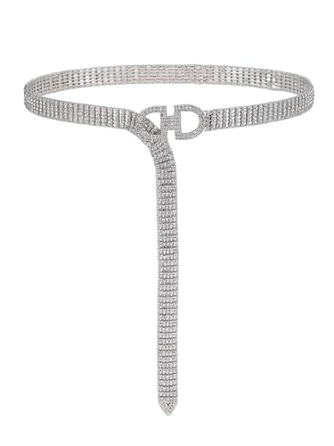 Faletony Mode Glitzer Strassgürtel Damen Eleganter Taillengürtel Taillenkette Kettengürtel Silber Hüftkette Beste Dekoration für Jeans Kleid Mantel von Faletony