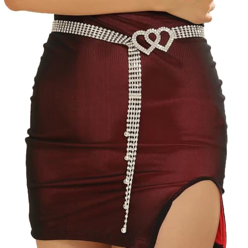 Faletony Mode Glitzer Strassgürtel Glänzende Strass Taillenkette Kettengürtel Silber Herz Taillenkette Hüftkette Taillengürtel Beste Dekoration für Abendkleid Jeans Kleid von Faletony