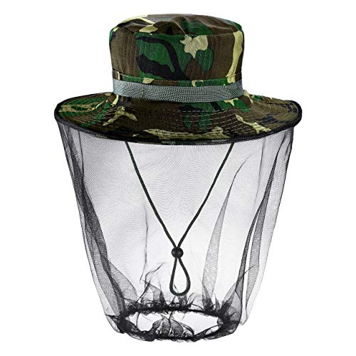 Faletony Moskito Kopfnetz Mesh Hut, Outdoor Sonnenhut Mückenschutz UV Schutz Buschhut Anglerhut Fischerhüte Safari Moskitonetz Hut für Damen Herren Camouflage (Urwald) von Faletony