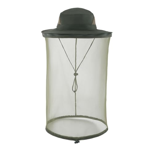 Faletony Moskito Kopfnetz Mesh Hut, Mückenschutz Buschhut, Anglerhut Fischerhüte Sonnenhut Mit UV Schutz, Safari Moskitonetz für Damen Herren (Polyester, Armeegrün) von Faletony