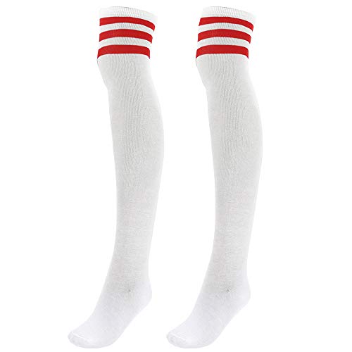 Faletony Overknee Strümpfe Kniestrümpfe gestreifte Sportsocken College Cheerleader Kostüm Baumwollstrümpfe Overknees (as3, numeric, numeric_39, numeric_43, regular, regular, Rote Streifen Weiß) von Faletony