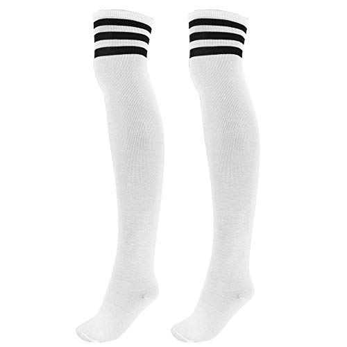 Faletony Overknee Strümpfe Kniestrümpfe gestreifte Sportsocken College Cheerleader Kostüm Baumwollstrümpfe Overknees (as3, numeric, numeric_39, numeric_43, regular, regular, Schwarze Streifen weiß) von Faletony