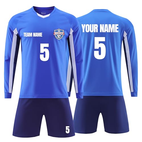 Faletony Personalisiertes Fussball Trikot Kinders Erwachsene Fussball Trikot Set mit Name Nummer Team Logo Benutzerdefiniert Trikot Fußballtrikot Fusstball Shirt & Shorts Set Für Junge Herren von Faletony