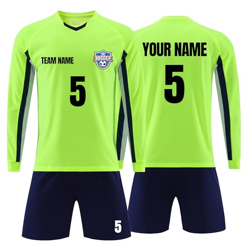 Faletony Personalisiertes Fussball Trikot Kinders Erwachsene Fussball Trikot Set mit Name Nummer Team Logo Benutzerdefiniert Trikot Fußballtrikot Fusstball Shirt & Shorts Set Für Junge Herren von Faletony
