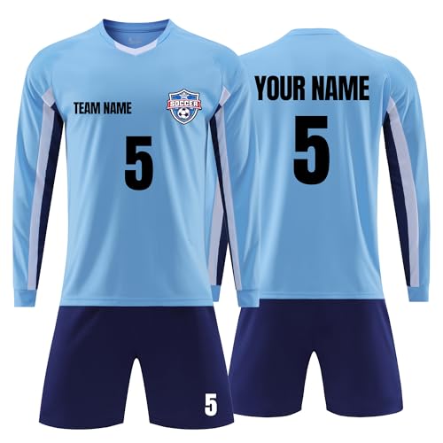 Faletony Personalisiertes Fussball Trikot Kinders Erwachsene Fussball Trikot Set mit Name Nummer Team Logo Benutzerdefiniert Trikot Fußballtrikot Fusstball Shirt & Shorts Set Für Junge Herren von Faletony