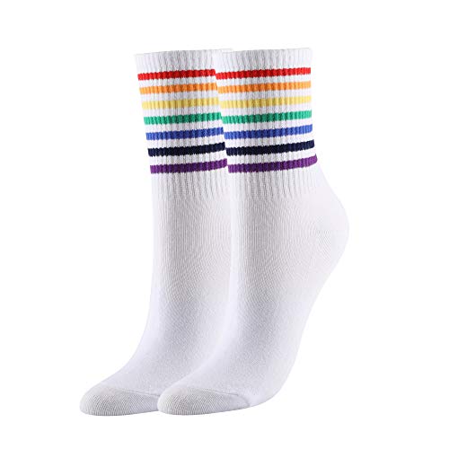 Faletony Socken Damen Regenbogen Farbe Gestreift Gedruckt Zehensocken Frauen bunten Mustern für Damen und Herren (Weißer Nadelstreifen) von Faletony