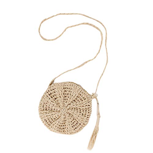 Faletony Sommer Runde Stroh Umhängetasche, Strandtasche Strohtasche Crossbody Strand Tasche für Damen Mädchen Frau, Khaki/Weiß (Weiß) von Faletony