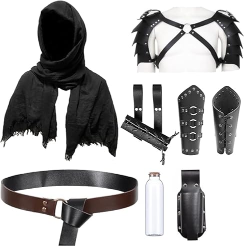 Falinpitos Renaissance-Accessoires, Mittelalter-Kostüm, Herren, Ritter, Cosplay, Ledergürteltasche, Schulterumhang, Umhang, Schnalle, Hosenträger, Schwarz, Standard Falinpitos Renaissance-Accessoires, Mittelalter-Kostüm, Herren, Ritter, Cosplay, Ledergürteltasche, Schulterumhang, Umhang, Schnalle, Hosenträger, Schwarz, Standard von Falinpitos
