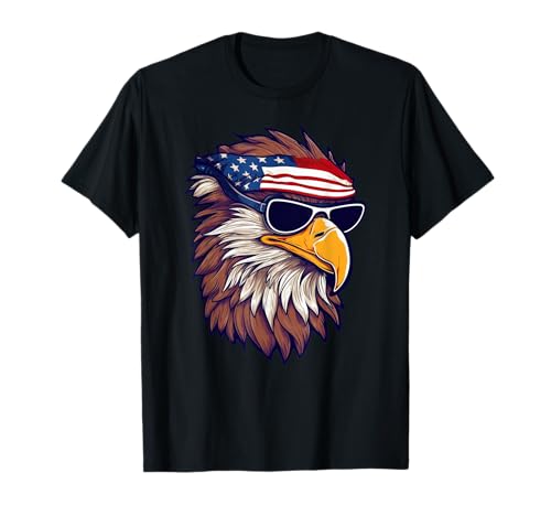 Adler mit Amerika Flagge und Brille für Herren Damen Kinder T-Shirt Adler mit Amerika Flagge und Brille für Herren Damen Kinder T-Shirt von Falke Falknerei, lustige Sprüche