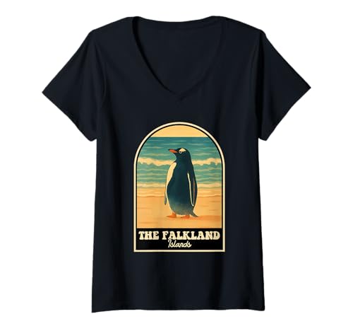 Damen Falklandinseln Vintage Reise Design mit Pinguin Illustra T-Shirt mit V-Ausschnitt Damen Falklandinseln Vintage Reise Design mit Pinguin Illustra T-Shirt mit V-Ausschnitt von Falkland Islands Gifts & Souvenirs