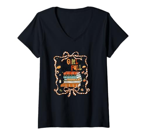 Damen Herbstliche Herbstästhetik für Mädchen, gemütliche Bücher T-Shirt mit V-Ausschnitt Damen Herbstliche Herbstästhetik für Mädchen, gemütliche Bücher T-Shirt mit V-Ausschnitt von Fall Autumn Aesthetic Cozy Reading