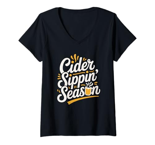 Damen Cider Sippin' Season Herbst Apfelpflücken T-Shirt mit V-Ausschnitt Damen Cider Sippin' Season Herbst Apfelpflücken T-Shirt mit V-Ausschnitt von Fall Autumn Apple Picking Apple Orchard Fun