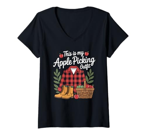 Damen This is My Apple Picking Outfit Herbst Apple Picking T-Shirt mit V-Ausschnitt Damen This is My Apple Picking Outfit Herbst Apple Picking T-Shirt mit V-Ausschnitt von Fall Autumn Apple Picking Apple Orchard Fun
