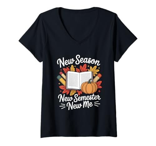 Damen Neue Saison Neues Semester Herbst Zurück zur Schule T-Shirt mit V-Ausschnitt Damen Neue Saison Neues Semester Herbst Zurück zur Schule T-Shirt mit V-Ausschnitt von Fall Autumn Back to School Cozy School Season