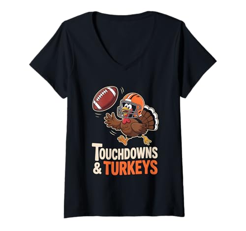 Damen Touchdowns & Truthahn Herbst Fußball T-Shirt mit V-Ausschnitt Damen Touchdowns & Truthahn Herbst Fußball T-Shirt mit V-Ausschnitt von Fall Autumn Football Fall Football Season