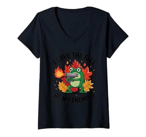 Damen I Love The Fall Of My Enemies Frosch T-Shirt mit V-Ausschnitt Damen I Love The Fall Of My Enemies Frosch T-Shirt mit V-Ausschnitt von Fall Autumn Frog Thanksgiving
